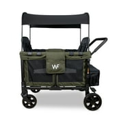 WonderFold W4 4 Seater Quad Stroller Wagon, Stylish All Terrain Ride with Raised Seats & Adjustable Canopy, Olive Green