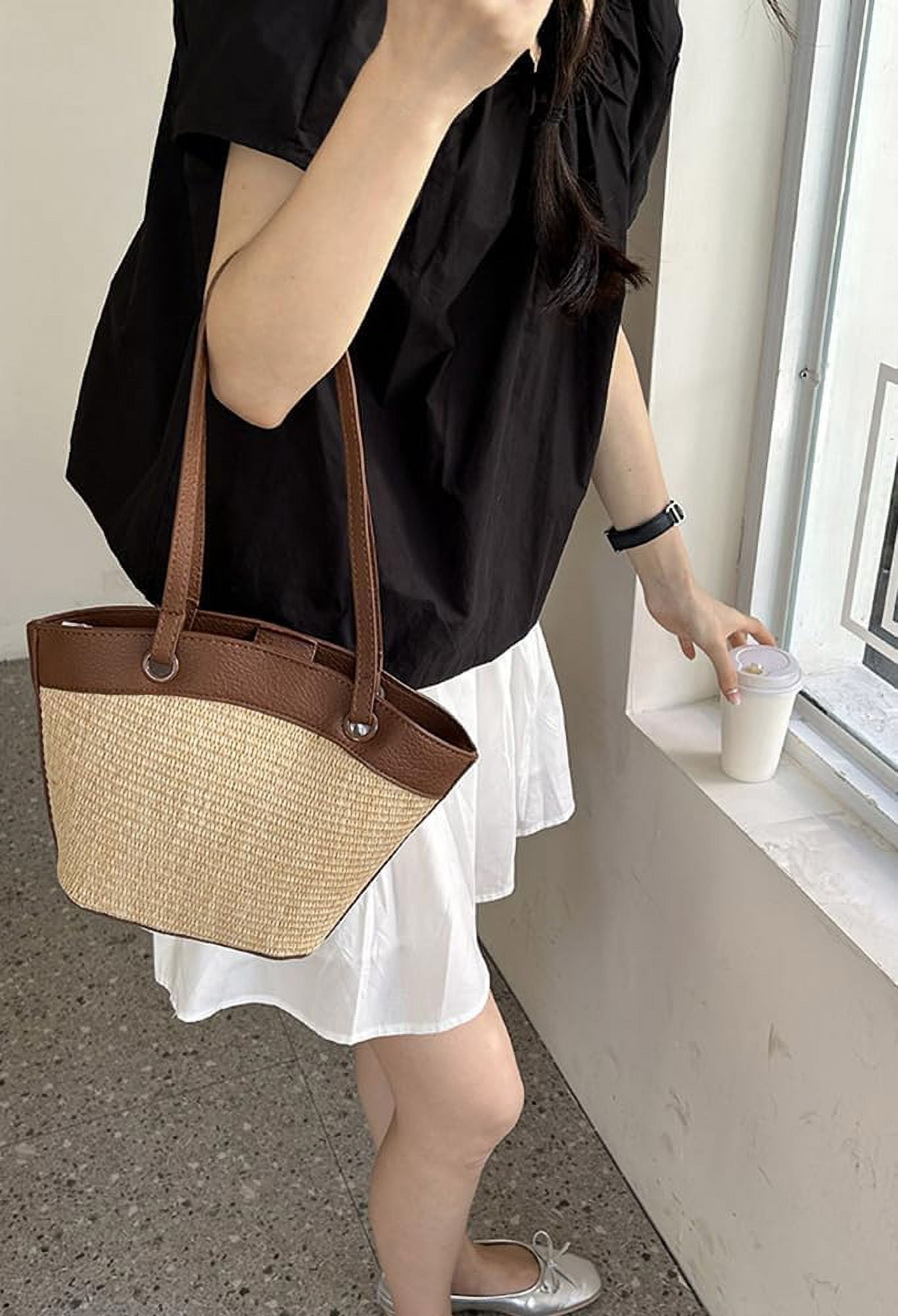 Straw Beach Bags For Women Small Straw Tote Bag Rattan Purse Summer Straw Handmade Bag Raffia Handbag Purse Shoulder Bag