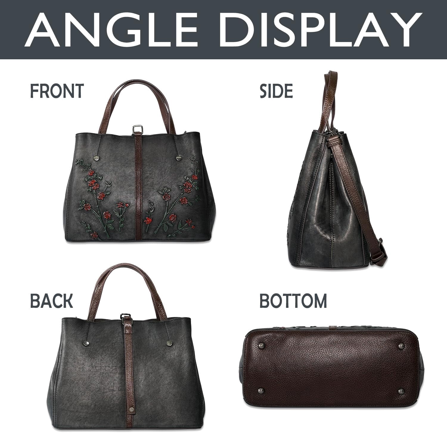 Kwuty Leather Satchel for Women Top Handle Bags Handmade Purse Vintage Embossed Leather Crossbody Handbags Hobo Bag