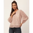 thumbnail image 2 of Moomaya Round Neck Tops For Women, Long Puff Sleeve Pleated Casual Tunic Top, 2 of 9