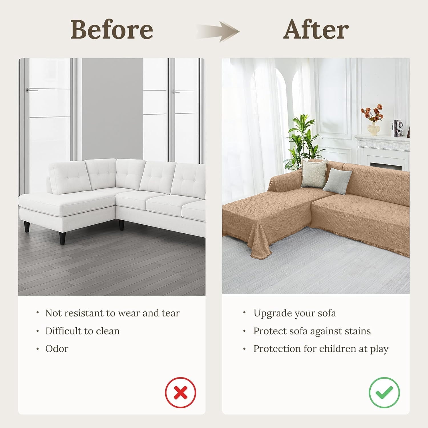 Sanmadrola Couch Cover for 2 Seat Sofa Slipcovers Cover Cotton Knit Cushion Couch Furniture Pet Protector Stylish Throws for Sectional Couch Sofa-2 Seater Geometrical 71''x 118''Khaki 1 Piece