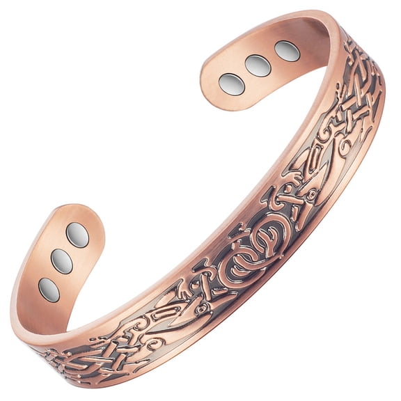 Wollet 2 Pack Celtic Pattern Pure Copper Magnetic Cuff Bangles for Men Women, Copper Jewelry Gift for Mom Wife, 6.7in × 0.5in