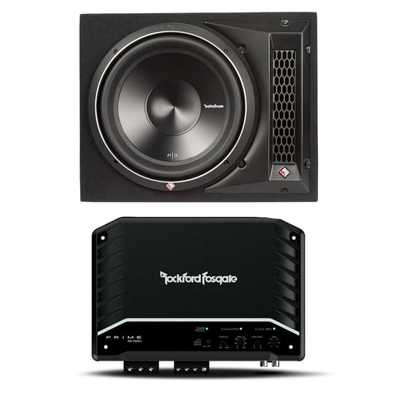 Rockford P3-1X12 Single 12" DVC P3 Series Subwoofer in Ported Enclosure with R2-750X1 Prime Series Amplifier