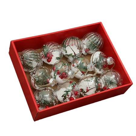 

xinhuadsh 12Pcs Christmas Balls Lanyard Design Red Berries White Foam Balls Xmas Tree Round Ball Pendant for Festival