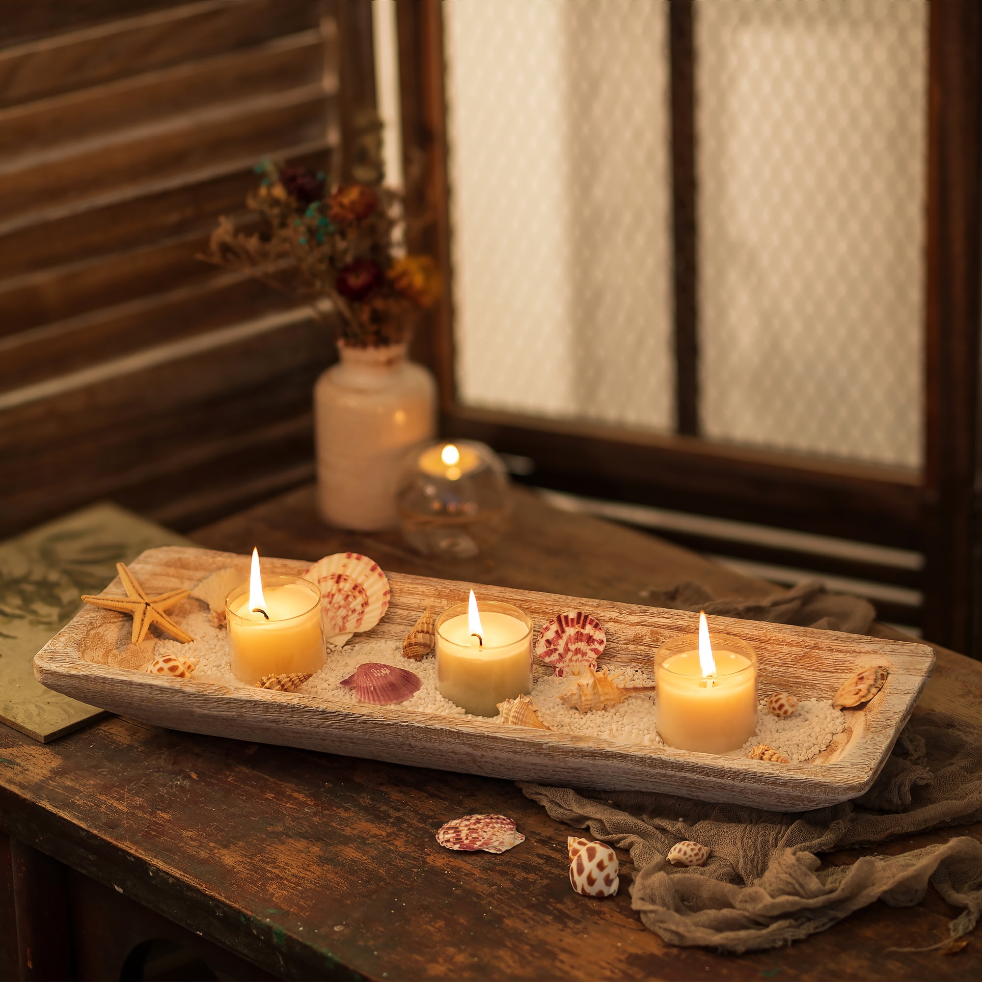 Hanobe, Decorative Tray Candle Holder, Brown, 15.75