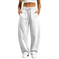 thumbnail image 2 of Evdexr Sweatpants for Women Solid Drawstring Elastic Waist Joggers Barrel Baggy Wide Leg Fit Pants Trendy Stylish Lounge Trousers with Pockets White L, 2 of 6