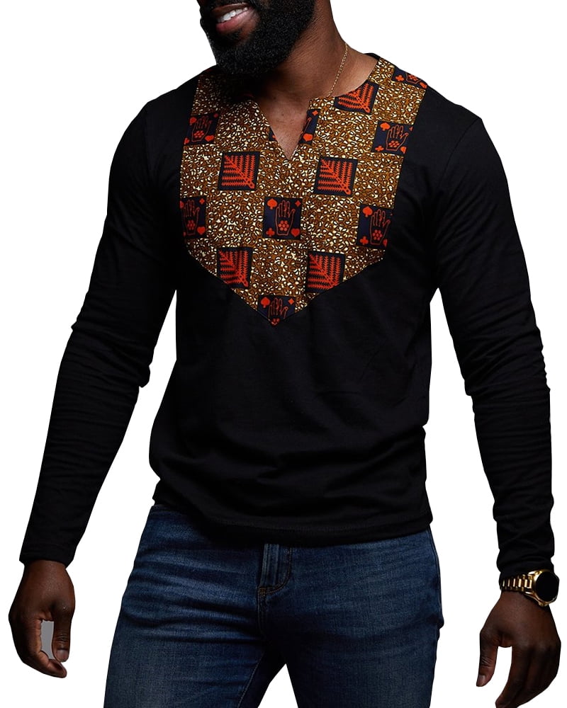 Coolred-Men African Wax Fabric Oversize Short Sleeve Dashiki T-Shirt Top Rose Red L