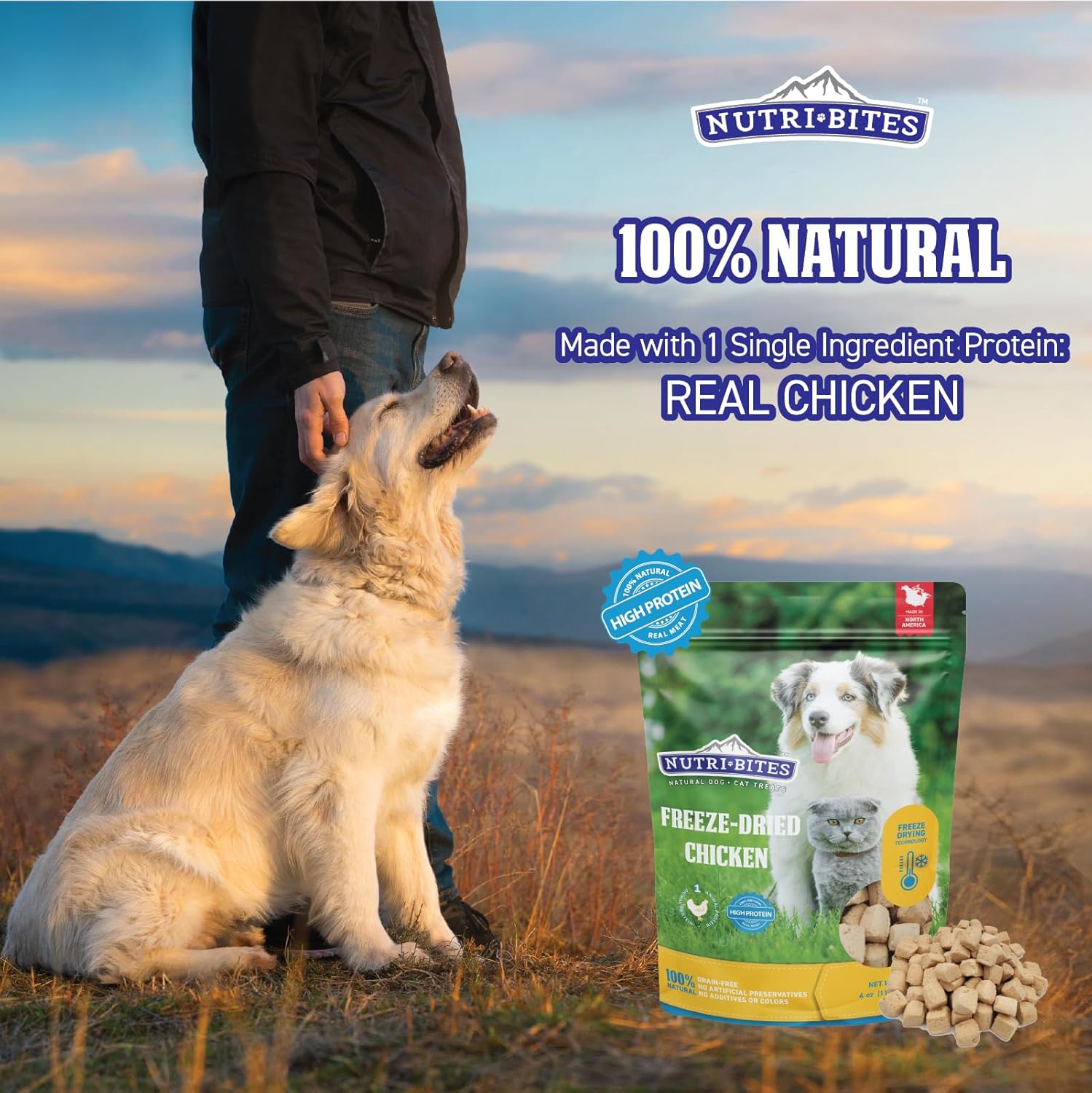 Nutri Bites Freeze Dried Chicken Dog & Cat Treat 4 oz | Healthy Pet Food Topper | All Natural, High Protein