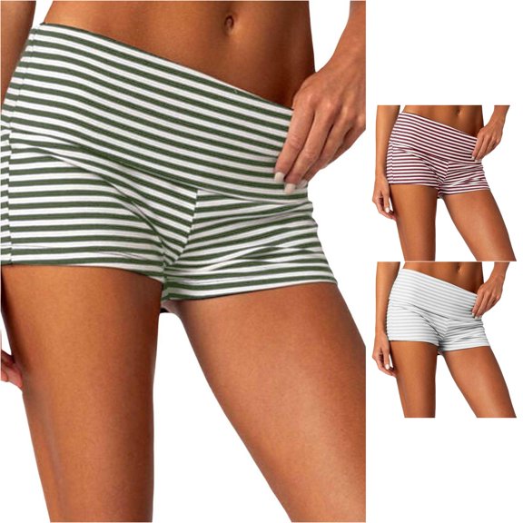 XIAONU Mens Stripe Print Shorts Wide Waistband Slim Cut Sport Bottoms