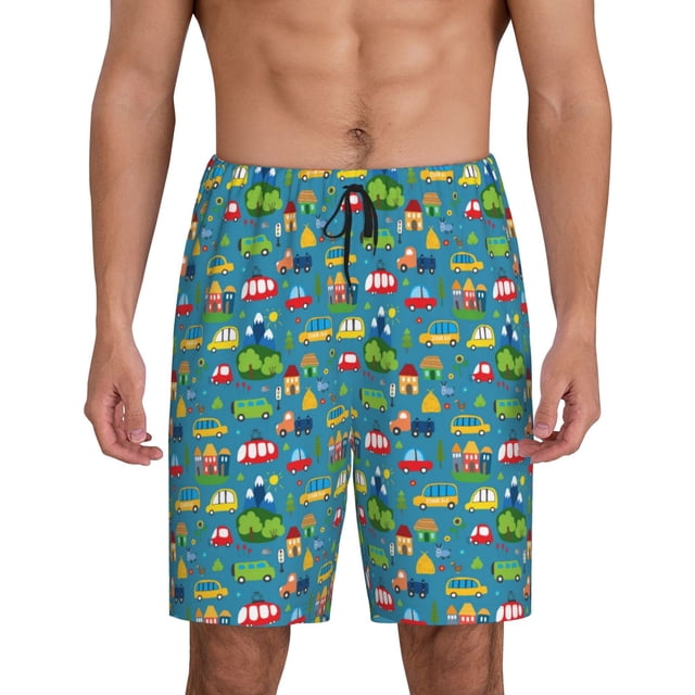 Fotbe Cars Transportation Pantalones Cortos de Pijama para Hombre, Ropa de Dormir, Pantalones de Pijama Cortos para Hombre-Large