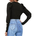 thumbnail image 3 of Keeccty Womens Daytime Tops Solid Color Puff Long Sleeve Basic Ribbed T-Shirts, 3 of 4