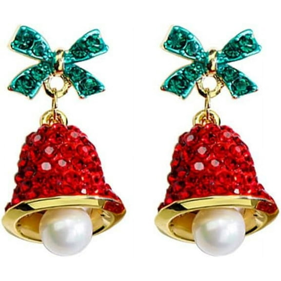 Christmas Gift Women's Rhinestone Moose Earrings Red Crystal Santa Hat Pendant Earrings Necklace Set