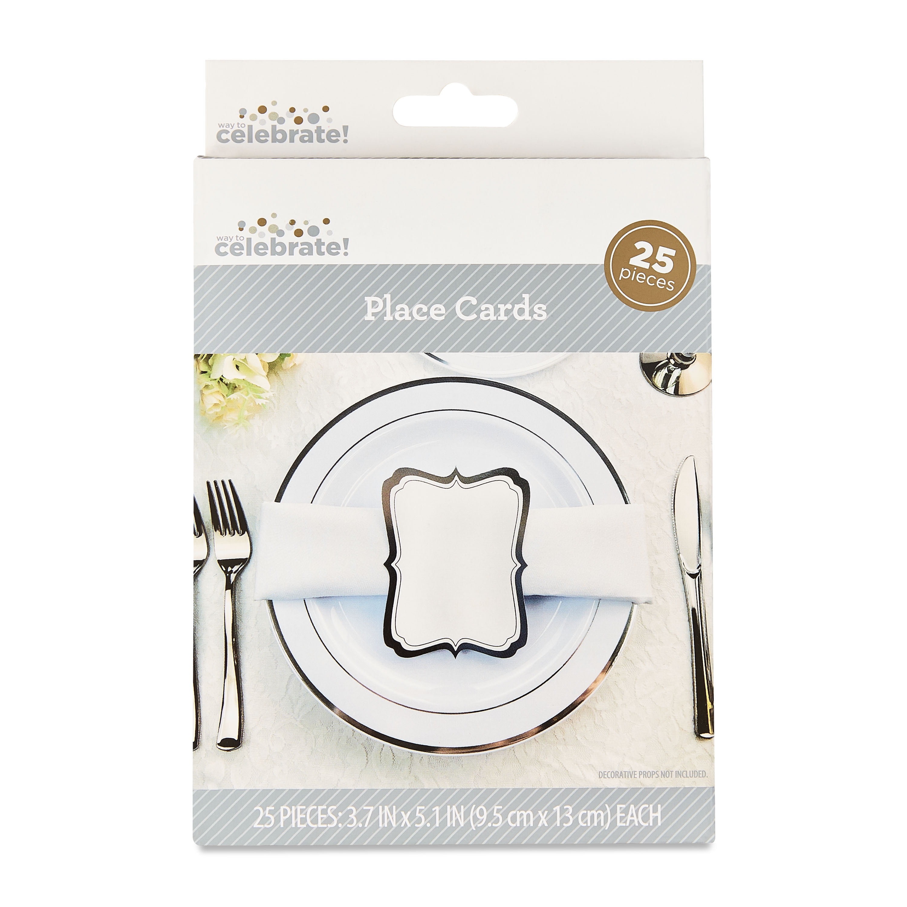 Silver/White Blank Place Paper Cards, 3.7" x 5.1", 25 Pieces, by Way To Celebrate