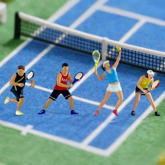 4x 1:64 Figuras en miniatura de escala Figuras de personas Collectibles de tenis pequeños Adornos pintados Modelos de decoración de micro paisajismo