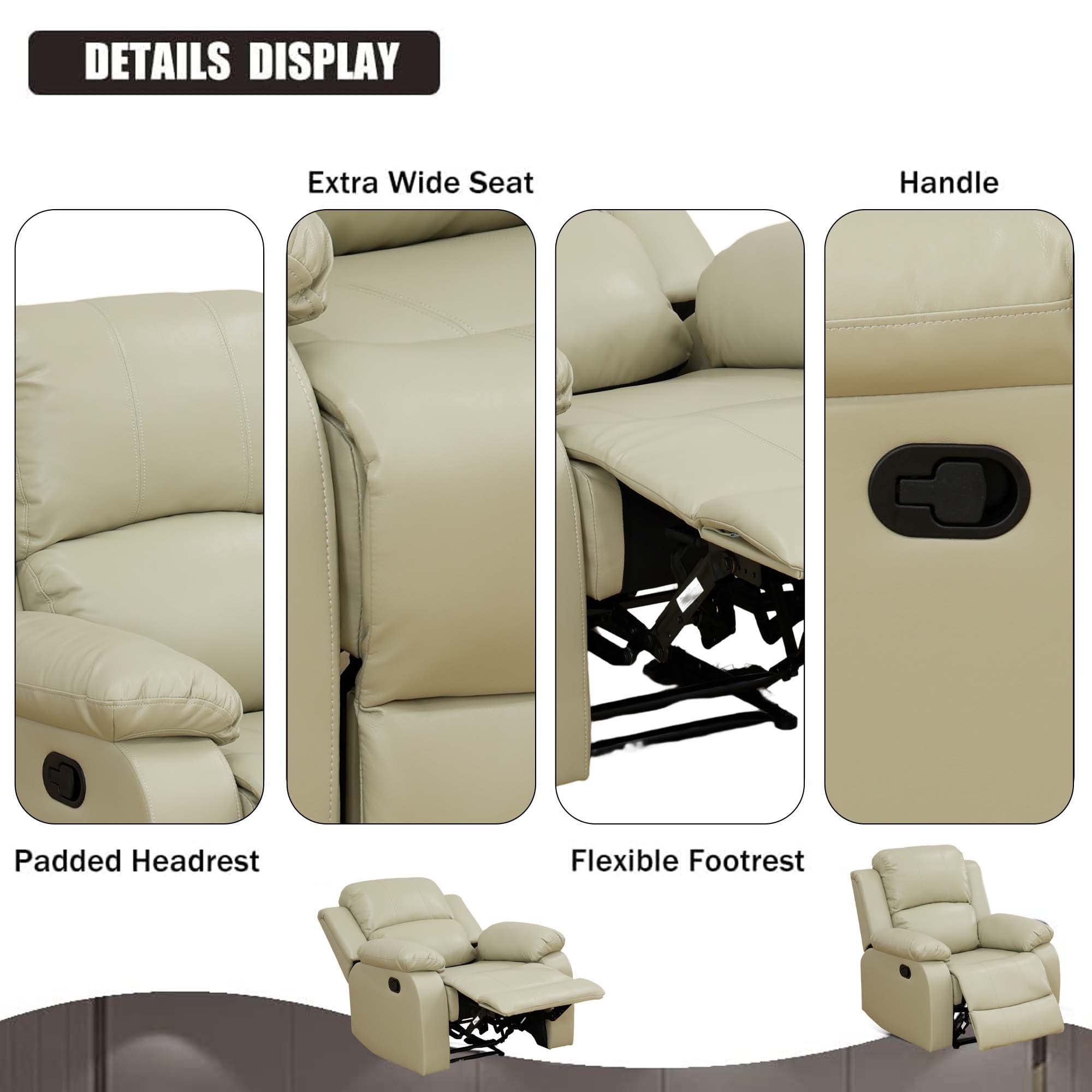 Aukfa Faux Leather Manual Recliner Chair Single Sofa Armchair for Living Room, Bedroom, Beige