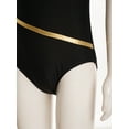 thumbnail image 6 of RUNQHUI Kids Girls Gymnastics Dancce Outfits Metallic Striped Leotard Bodysuit Unitard with Pants Gold&Black 6, 6 of 7