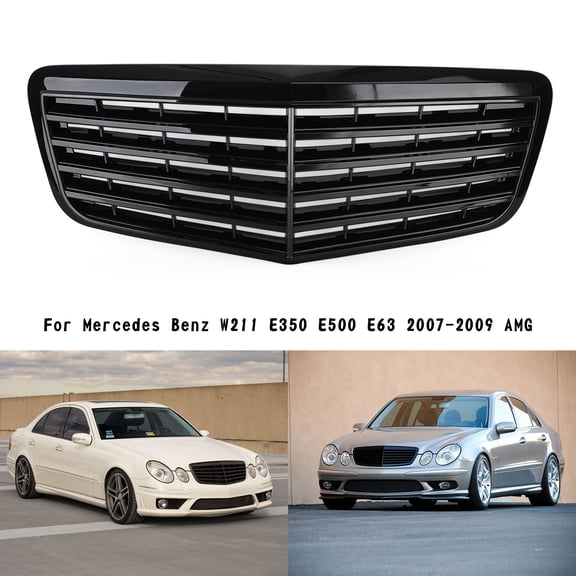Front Bumper Grille Grill Fit For Mercedes Benz W211 E350 500 07-09 Gloss Black