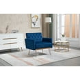 thumbnail image 2 of Velvet Single Sofa Chair, Mid-Century Button Tufted Upholstered Accent Living Room Chair with Golden Metal Legs, Comfy Armchair Leisure Lounge Chair with Wide Backrest and Armrest for Bedroom, Navy, 2 of 7