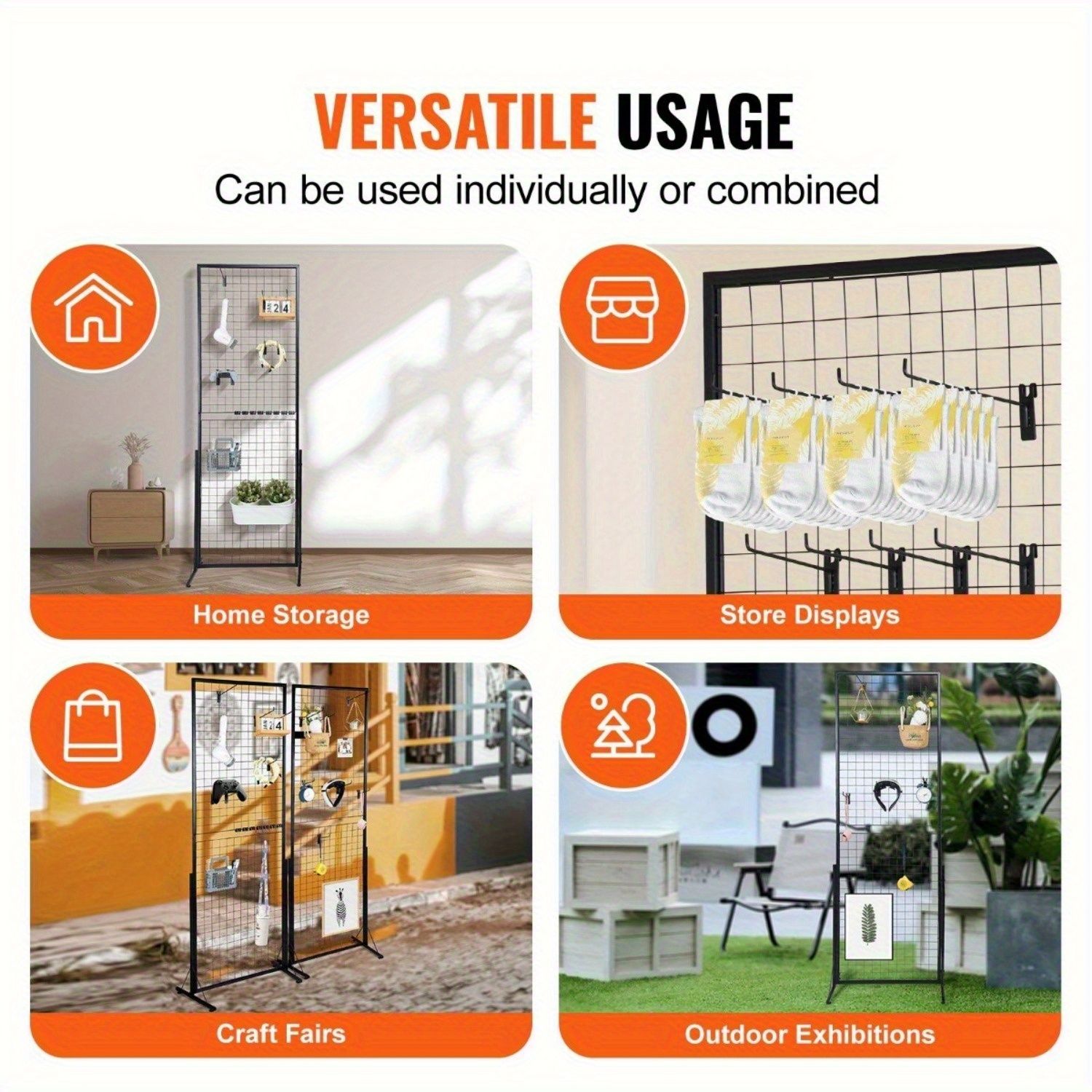 67 x 24 in Grid Wall Panels, 2 Packs Wire Gridwall Display Racks Tower with T-Base, Floorstanding Double Side Gridwall Panels, Retail Display with Extra Clips and Hooks for Art Craft Shows