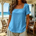 thumbnail image 3 of Uootdi Womens Summer Tops Square Neck Short Sleeve Ruffle Cuffs Plain Short Sleeve Tops for Women Flowy Fit Everyday Wear Breathable Tops for Women, 3 of 7