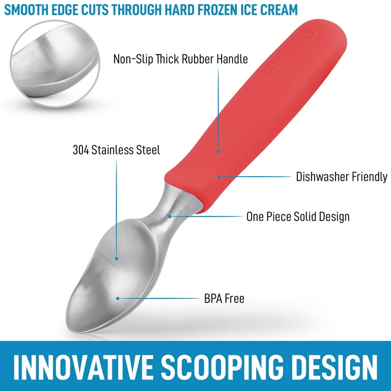 BlauKe Stainless Steel Ice Cream Scoop, Professional Ice Cream Scooper with Comfortable Non-Slip Rubber Grip