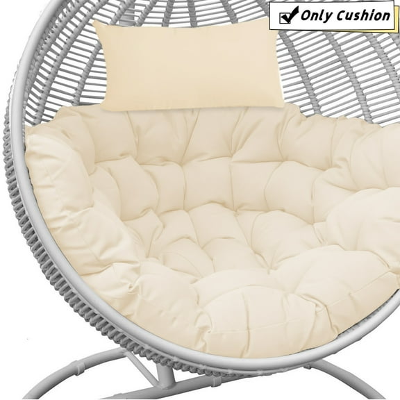 NNYYS Outdoor Swing Egg Chair Cushion Non Slip Thicken Papasan Chair Cushions with Ties, Waterproof Hanging Chair Pads Outdoor Washable Egg Swing Pad with Headrest Pillow,Beige