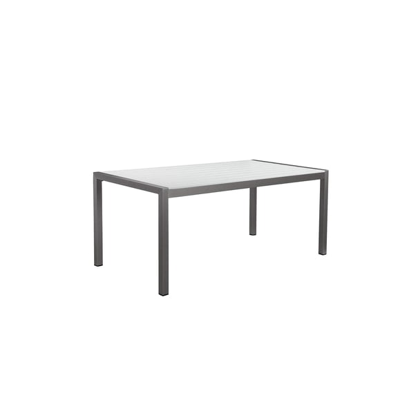 Pemberly Row 71" Modern Aluminum Patio Dining Table in Brush Frame/White