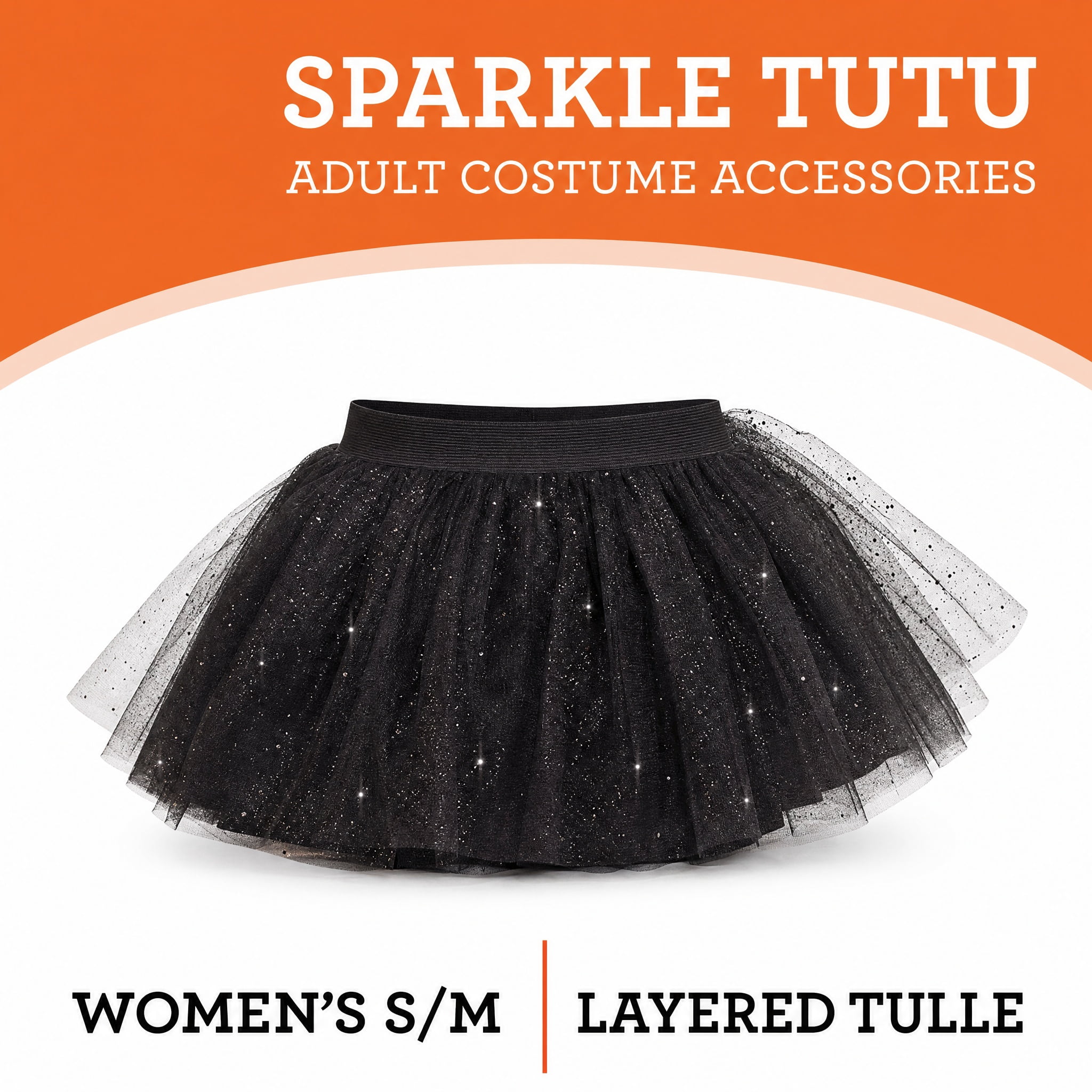 Sparkle Tutu Costume Accessory for Adults, Black, S/M, Halloween by Way To Celebrate