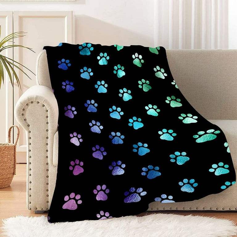 Dog Paw Print Flannel Blankets Used for Bed Sofa Couch Lightweight Cozy Warm Comfy Fluffy Microfiber Full Size u2014SMALL 50 x40 Inches All Season