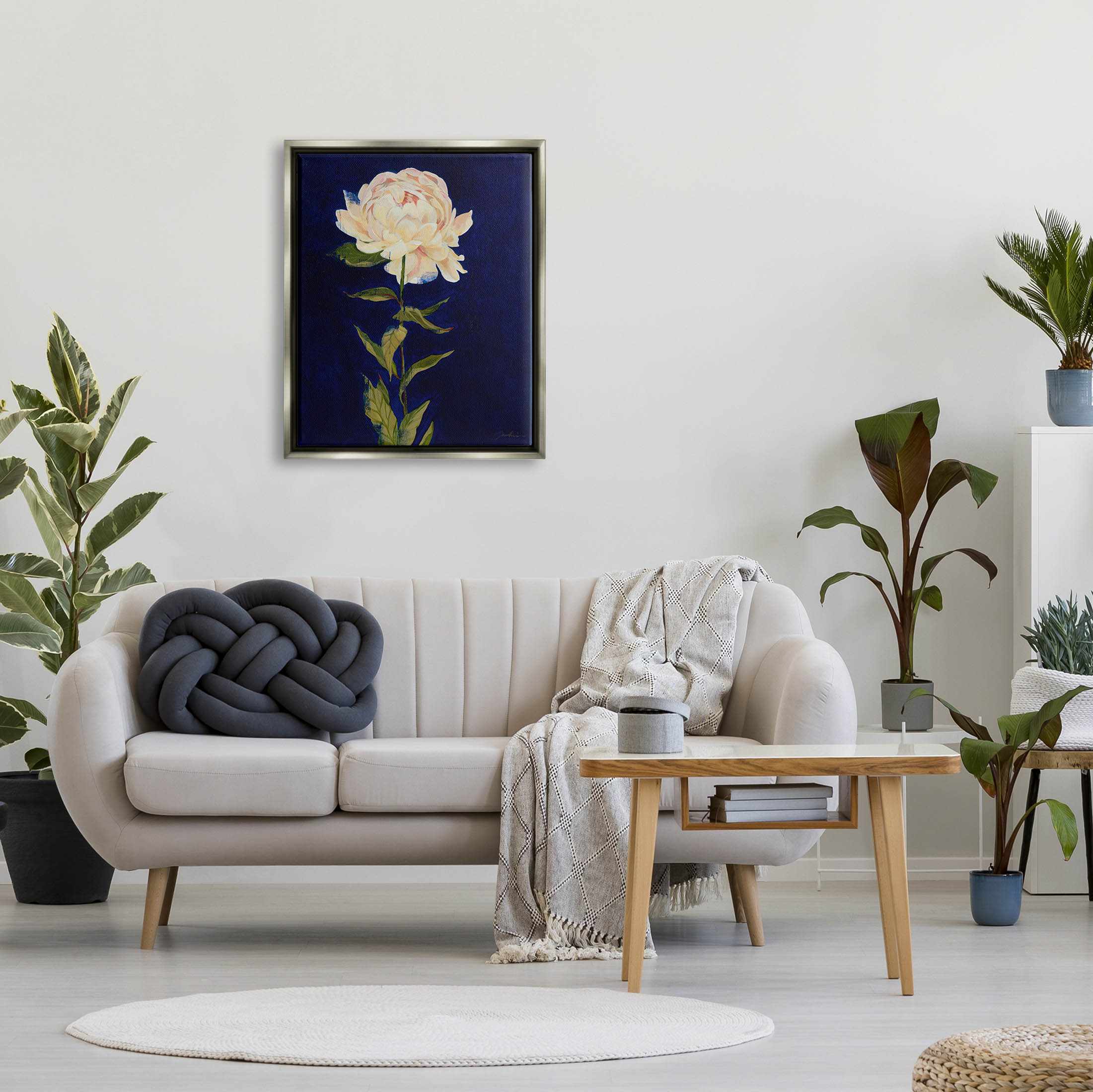 Stupell Industries Bold Rose Bloom Painting Painting Luster Gray Floating Framed Canvas Print Wall Art, Design by Liz Jardine