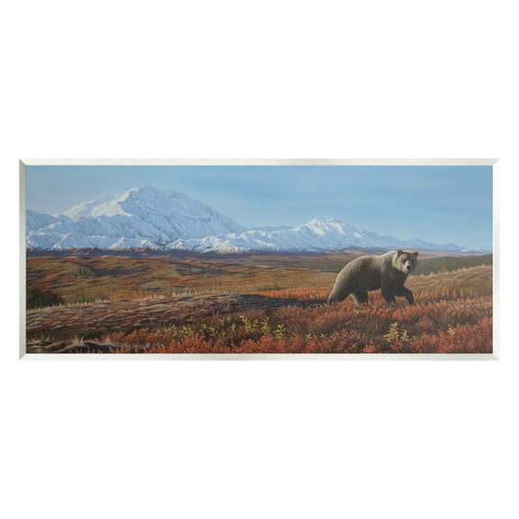 Stupell Industries Bear in Mountain Landscape Animals & Insects Painting Unframed Art Print Wall Art, 17 x 7