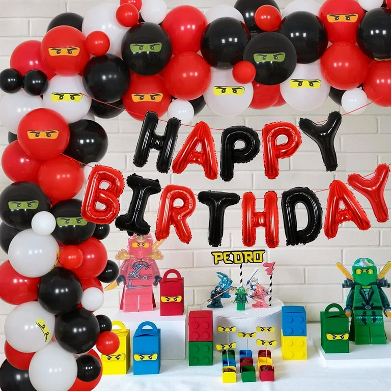 Ninja 6th Birthday Party Supplies Ninja Balloon Garland Kit White Red and Black Happy Birthday Balloons Number 6 Foil Balloon for Boys Ninja Warrior