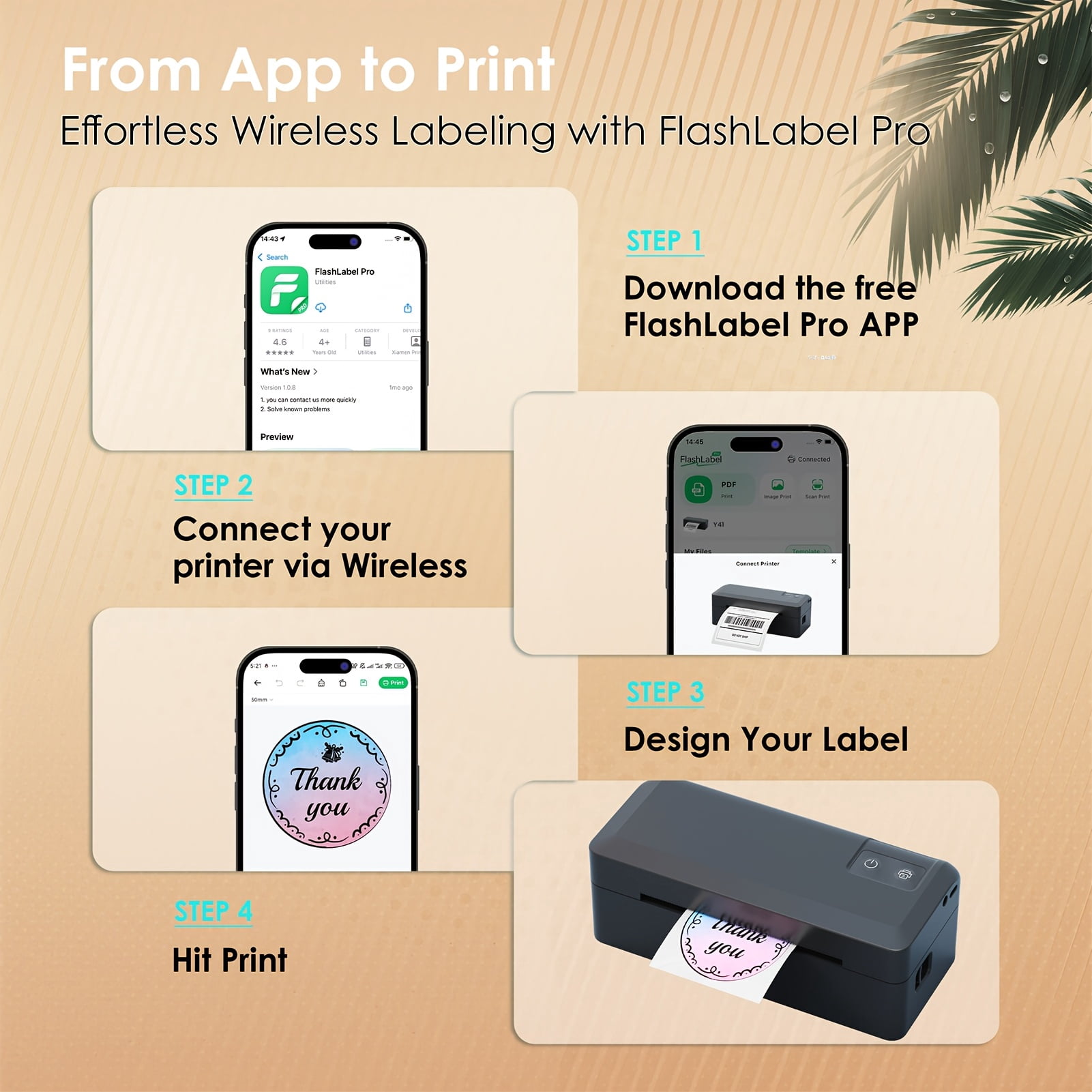 Wireless Thermal Label Printer: 4x6, Compact Desktop, Black, Effortless Use with iPhone Android Windows – for Shipping & Mailing, Ideal for Small Business & Home Office - FANRUINA