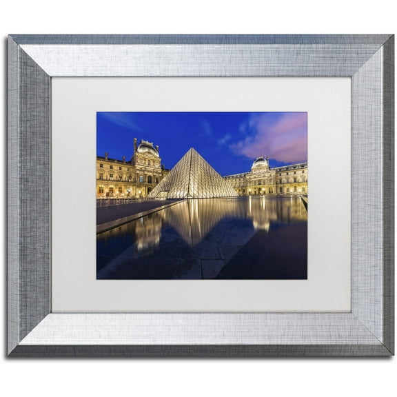 Trademark Fine Art "Golden Hour in the Louvre" Canvas Art by Mathieu Rivrin, White Matte, Silver Frame