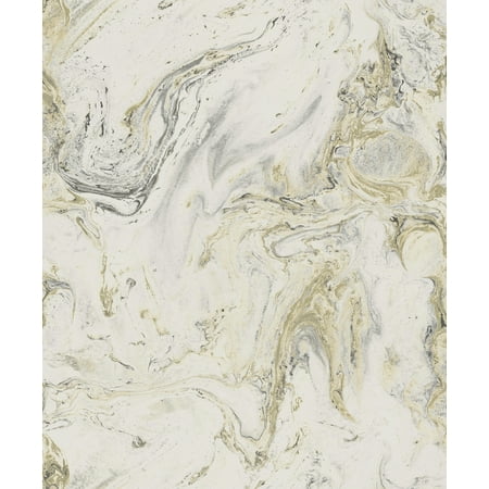 York Y6231201 Antonina Vella Oil Marble Wallpaper Whiteblackgold