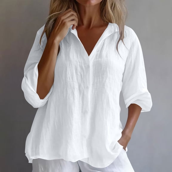 Vmvidoty Womens Button Down Shirts Long Sleeve Work Office Button Up Dress Shirt 2026 White S
