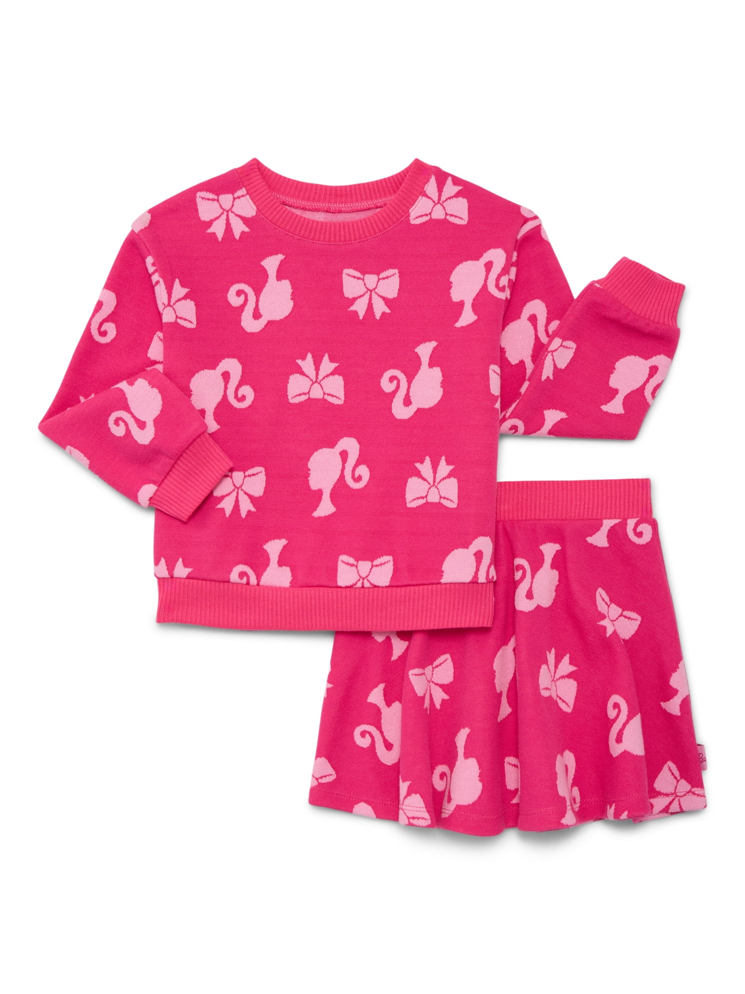 Barbie Toddler Girls Intarsia Graphic Sweater and Skater Skirt Set, 2-Piece, Sizes 12M-5T