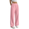 thumbnail image 3 of CaComMARK PI Women's High Elastic Waist Sweatpants Elastic Waist Straight Leg Comfy Workout Casual Sweat Pants with Pockets Pink, 3 of 6