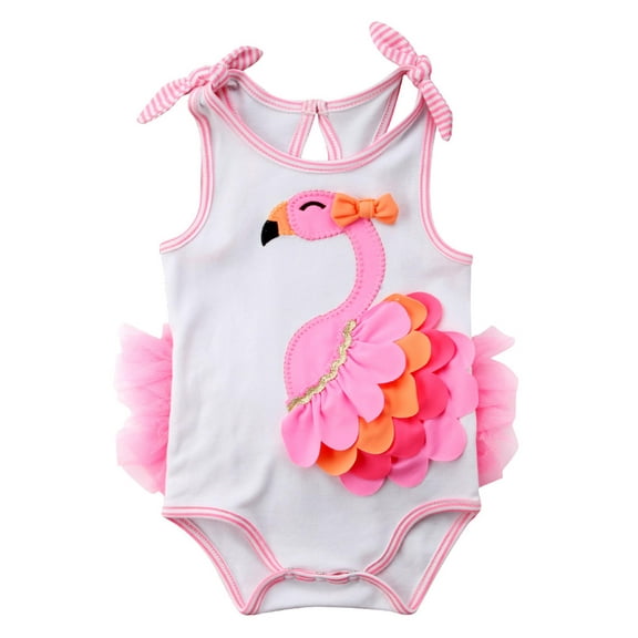 Jxzom Summer Newborn Toddler Baby Girls Flamingo Strap Bodysuit Jumpsuit Sweet Summer 3D Cute Outfits Clothes