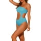 thumbnail image 4 of INSPIRAR CHIC Traje de baño de una pieza para mujer, con un hombro, corte asimétrico en la cintura, bañador de canalé, monokini, grande, azul, 4 of 5