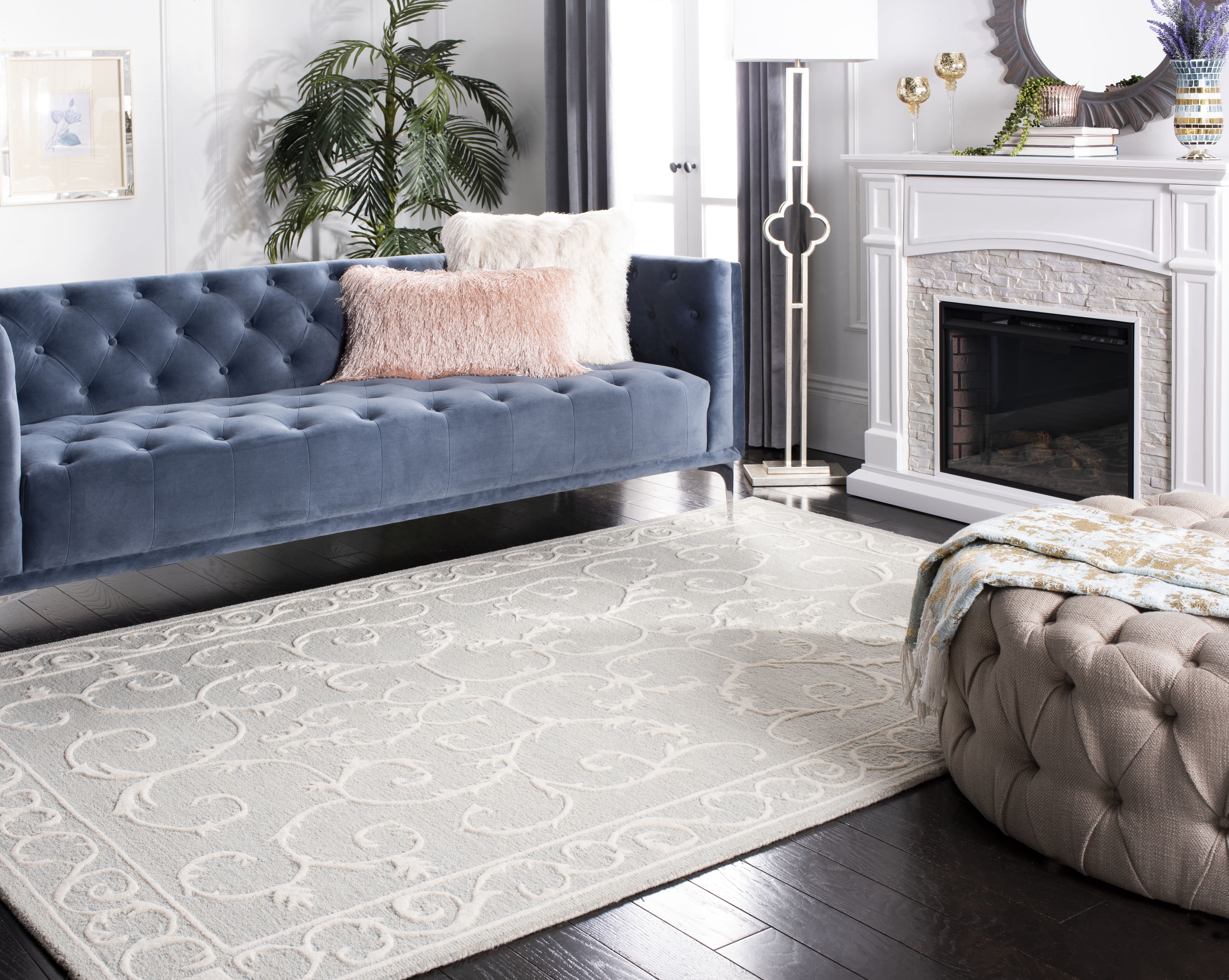 SAFAVIEH Micro-Loop Asteria Oriental Area Rug, Light Grey/Ivory, 3' x 5'