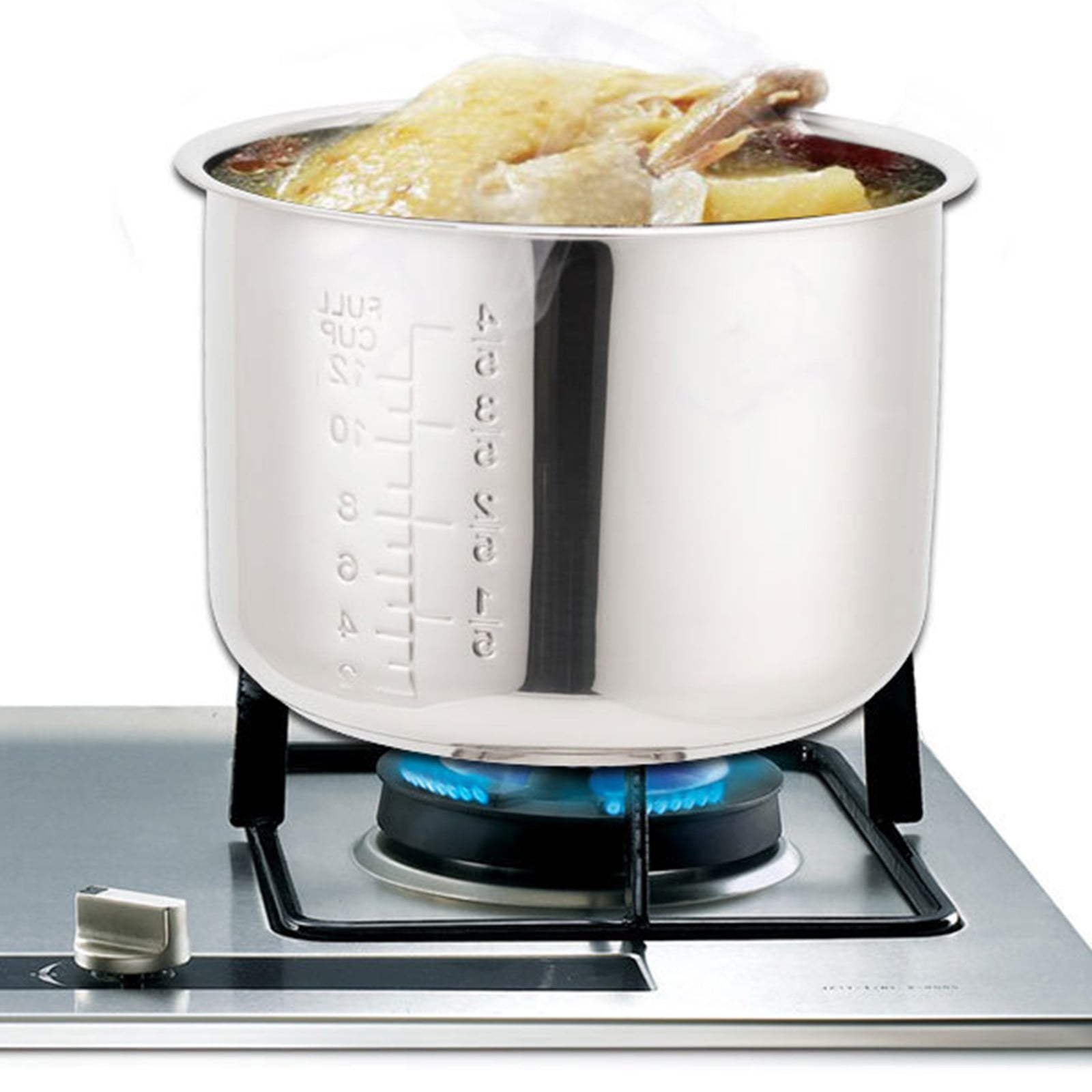 Eqslft Power Cooker Replacement Inner Pot, Stainless Steel Inner Cooking Pot, Pressure Cooker Double Bottom Inner Pot for 6L Power Pressure Cooker Rice Cooker