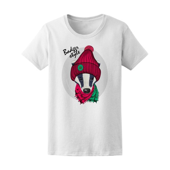 Badger With Knitted Red Hat Tee Women's -Image by Shutterstock