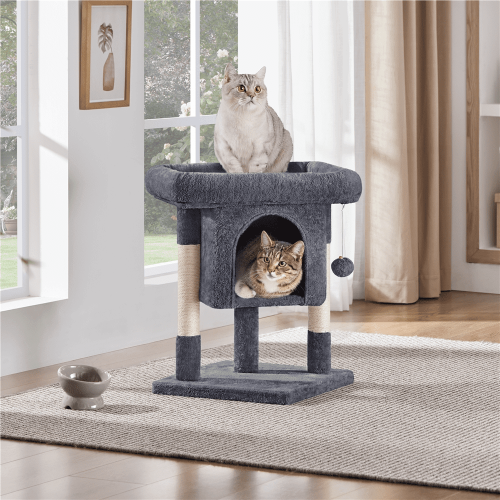 Alden Design 23.5" Tall Cat Tree Condo with Wide Perch and Scratch Posts, Dark Gray