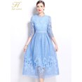 thumbnail image 1 of H Han Queen 2024 otoño Casual Oficina Vestidos Simple elegante moda hueco Crochet vestido de encaje mujeres A-Line Midi Vestidos de fiesta, 1 of 5