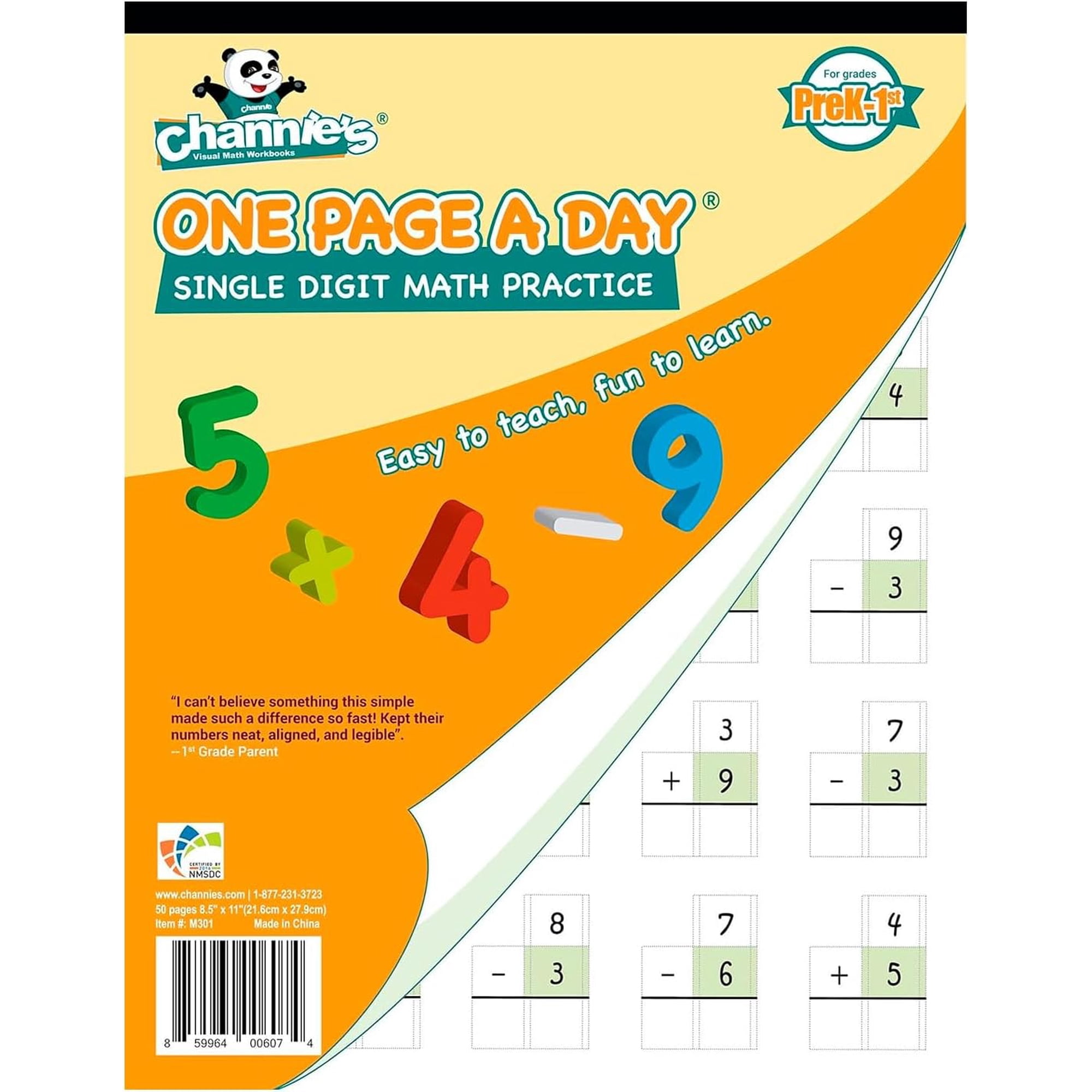 Channie's One Page A Day Single Digit Math Pratice For PreK-1st