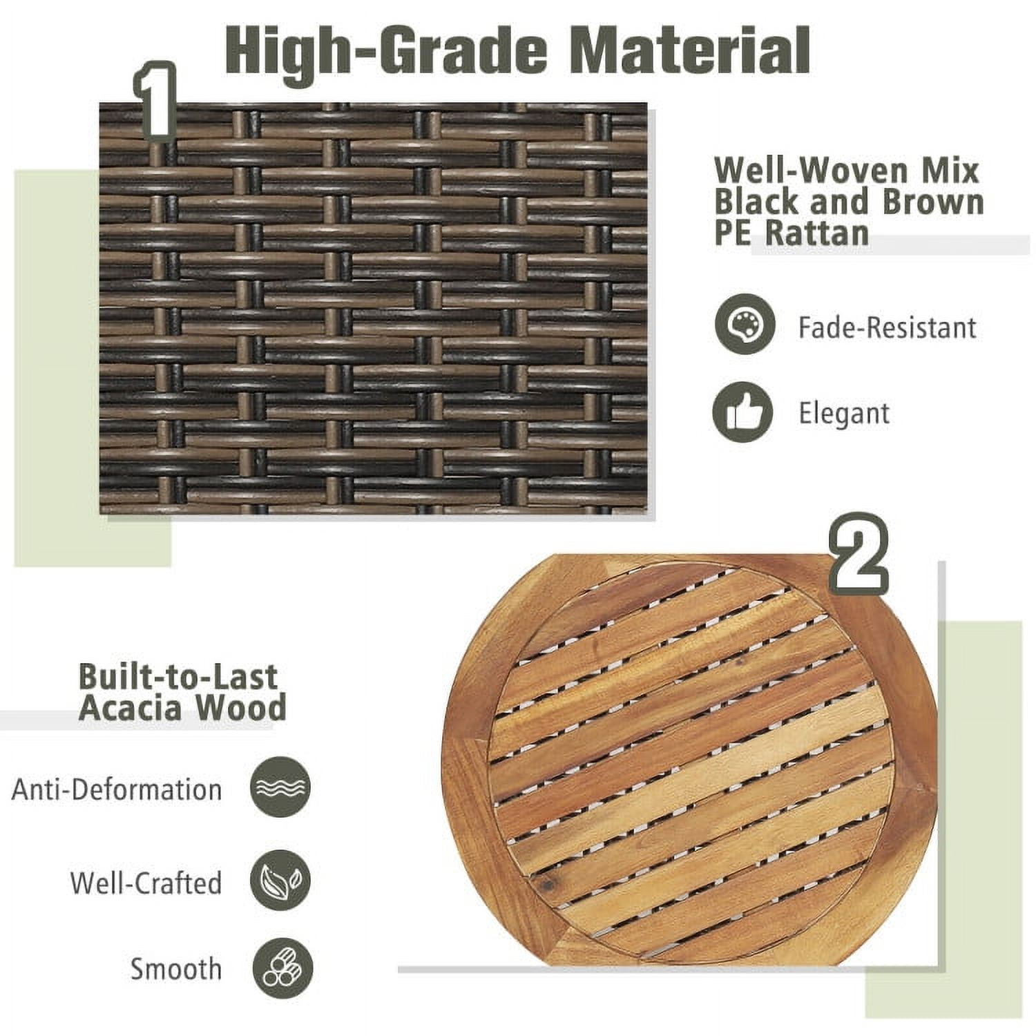 Aimee Lii 3 Pieces Patio Rattan Cushioned Conversation Set with Acacia Wood Tabletop, Outdoor Patio Furniture Aimee Lii 3 Pieces Patio Rattan Cushioned Conversation Set with Acacia Wood Tabletop, Outdoor Patio Furniture