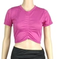 thumbnail image 4 of Fengqque Womens Fashion Casual Solid Color Short Sleeve Round Neck Slim Fit Midriff-baring T-shirt Top Hot Pink L(L), 4 of 6
