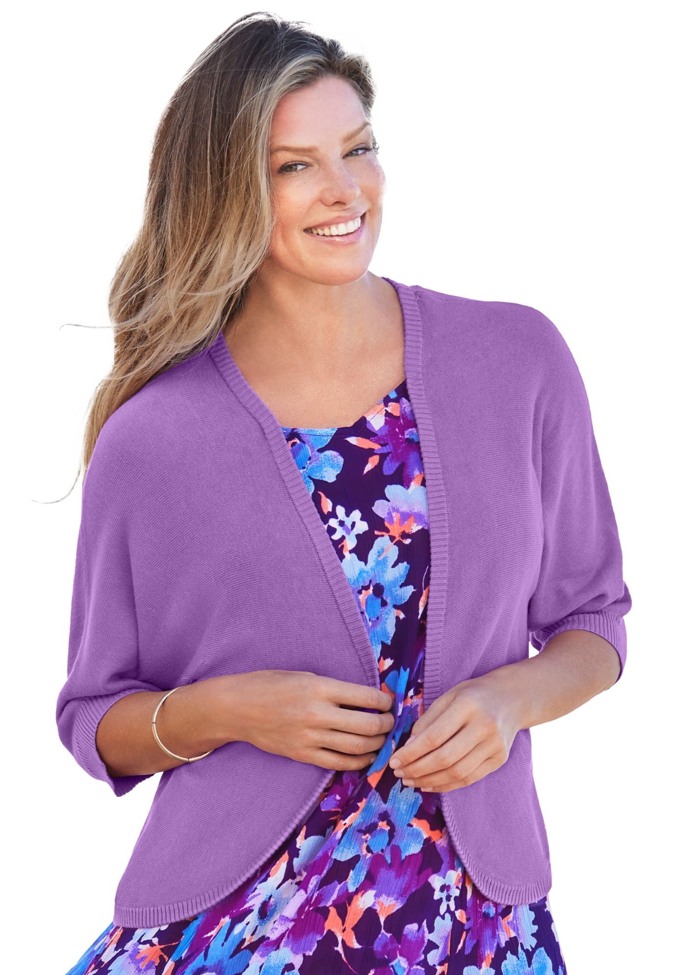Woman Within Women's Plus Size Rib Trim Cardigan Shrug Sweater - Walmart.com