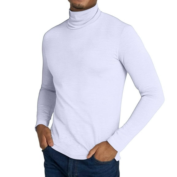 Dwelliawo White Turtle Neck Shirt Men Basic Slim Fit Sweater Turtleneck Shirts Long Sleeve Ribbed Sweater Pullover Winter Pullover Tops Knitted Sweaters L